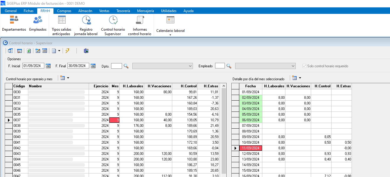 SIGEPlus ERP - Control horario