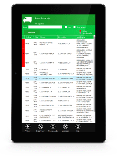 SIGEPlus ERP - Movilidad SAT ruta de trabajo